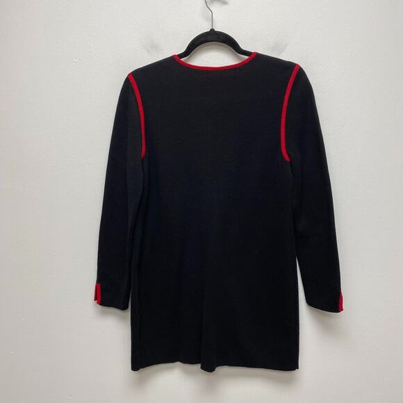 Chicos Womens Black Red Knit Stretch Hook Front Long Line Cardigan Sweater S - Picture 3 of 6